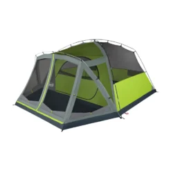 Coleman Skydome™ 6-Person Camping Tent With Screen Room, Rock Grey 15 Coleman Skydome™ 6-Person Camping Tent With Screen Room, Rock Grey -Coleman 8P DmScrnPrch RckGry 2 FrontAngleLeft FlyOff WindowsDown