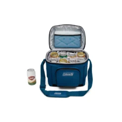 Coleman CHILLER™ 16-Can Soft-Sided Portable Cooler -Coleman Chiller 18 Soft Cooler With Liner Deep Ocean 2158119 Straight on Open Propped With Ice Subs 0003 v1 1